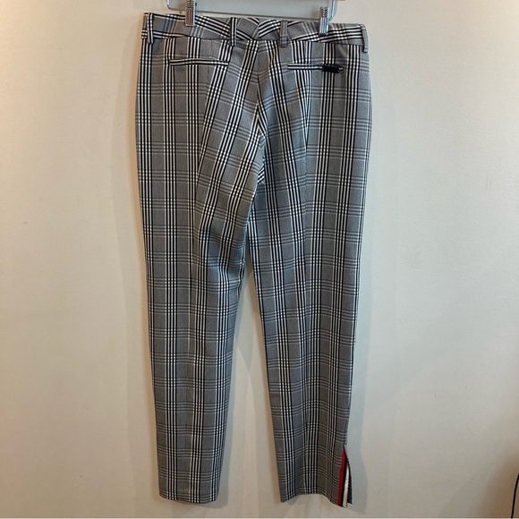 PINK TARTAN Sz 6 Black White Plaid Red Trim Slits at Hem Made in Canada Trousers - Picture 7 of 12